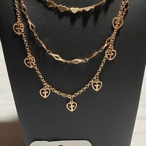 Gold Heart Cross Layered Necklace and Earring Combo
